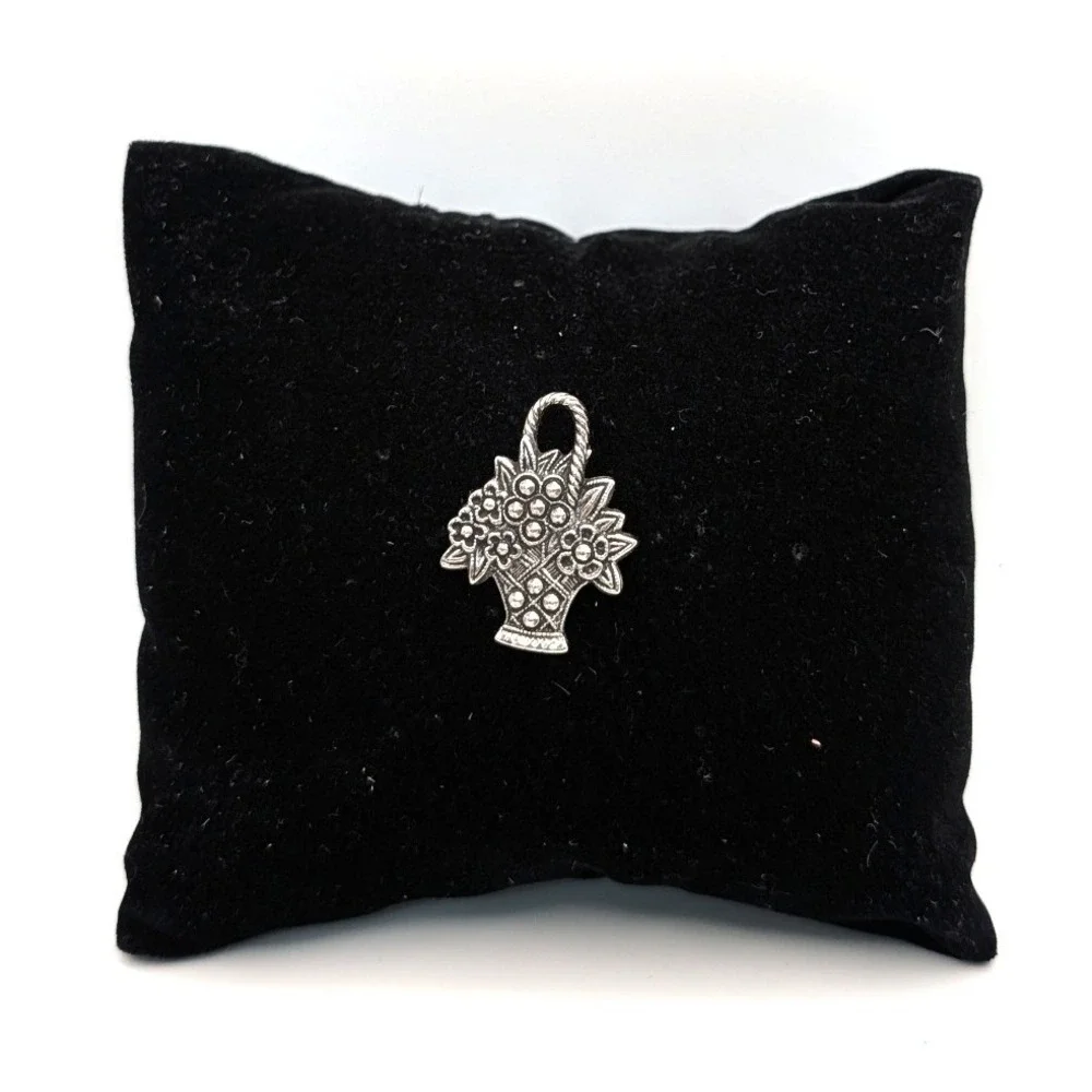 Avon Flower Basket Pin Silver Tone Vintage Floral Lapel Tie Tack 0.75